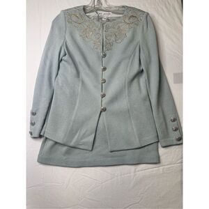 Gorgeous St. John Evening Blue Wool Blend Blue Jacket & Skirt Set
